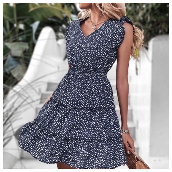 06 Boho Chic Navy Dot Ruffle Dress - Picture 4 of 6